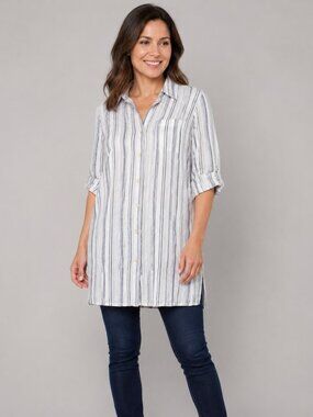 NWT Club Z Collection Women’s L Blue White Striped Tunic Shirt Dress Cover-Up